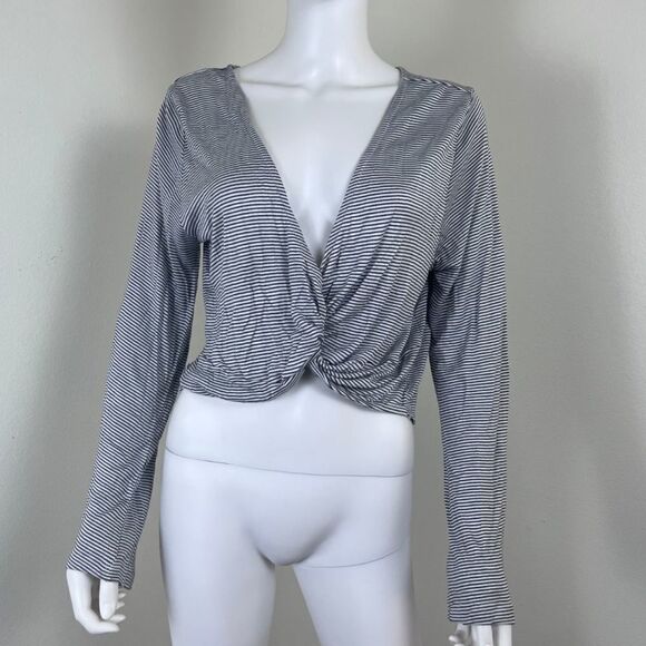 ASOS Women Size 12 Black White Striped Cropped Long Sleeve Pullover NEW Top - Picture 7 of 15